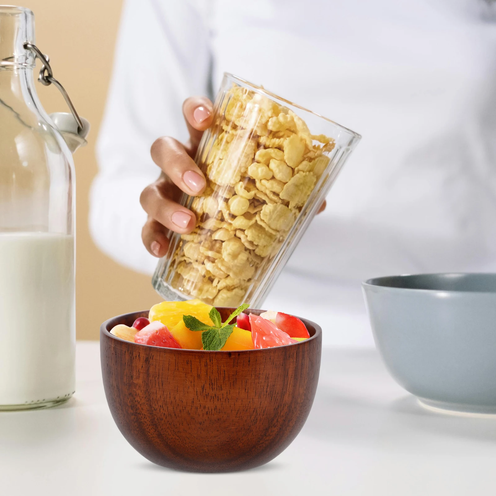 

Wooden Fruit Bowl with Kitchen Serving Large Salad Creative Fruits Dessert Container Food Home