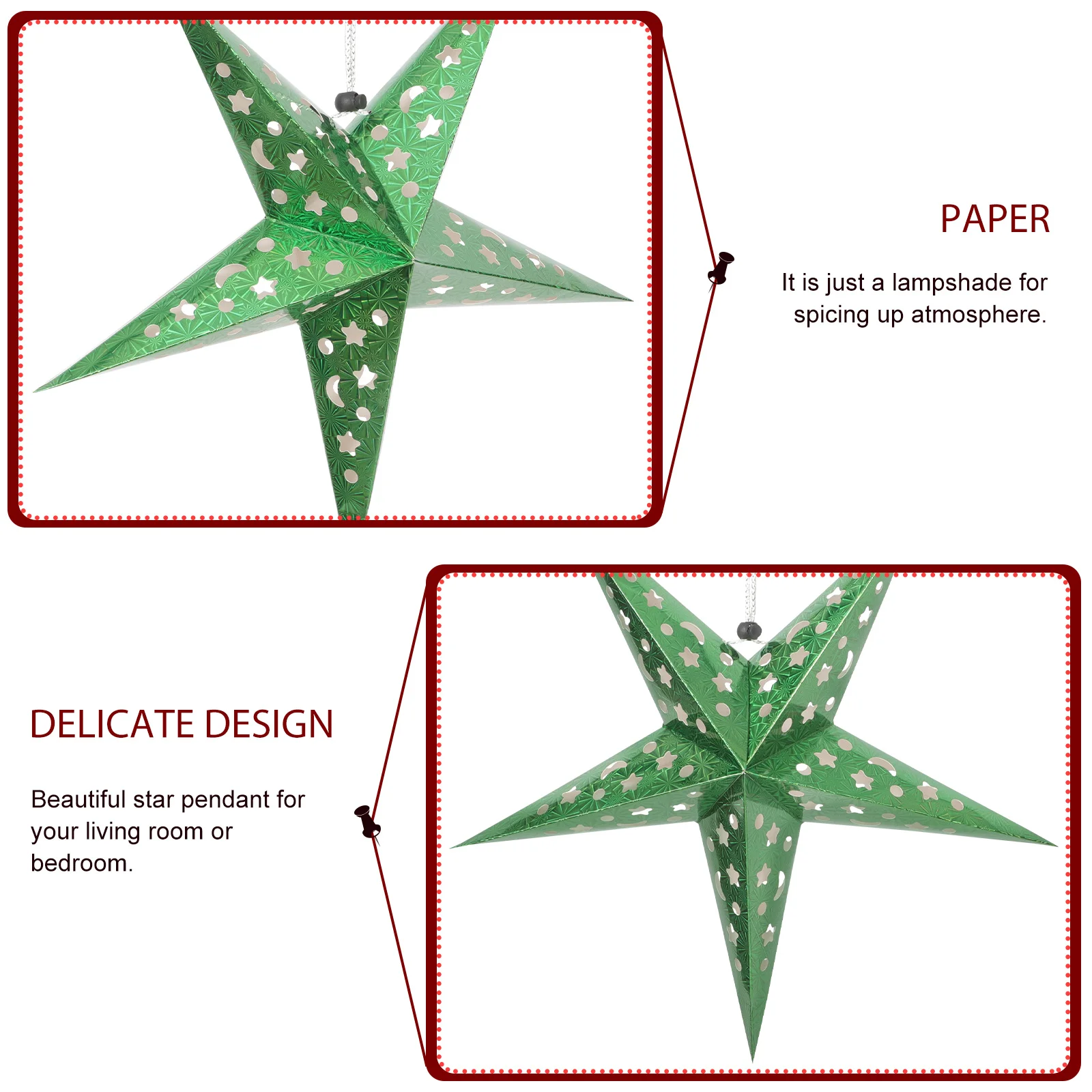 

5Pcs Paper Star Lampshade Creative Hanging Lamp Shade for Living Room Outdoor Party Decorative Ceiling Light Cover