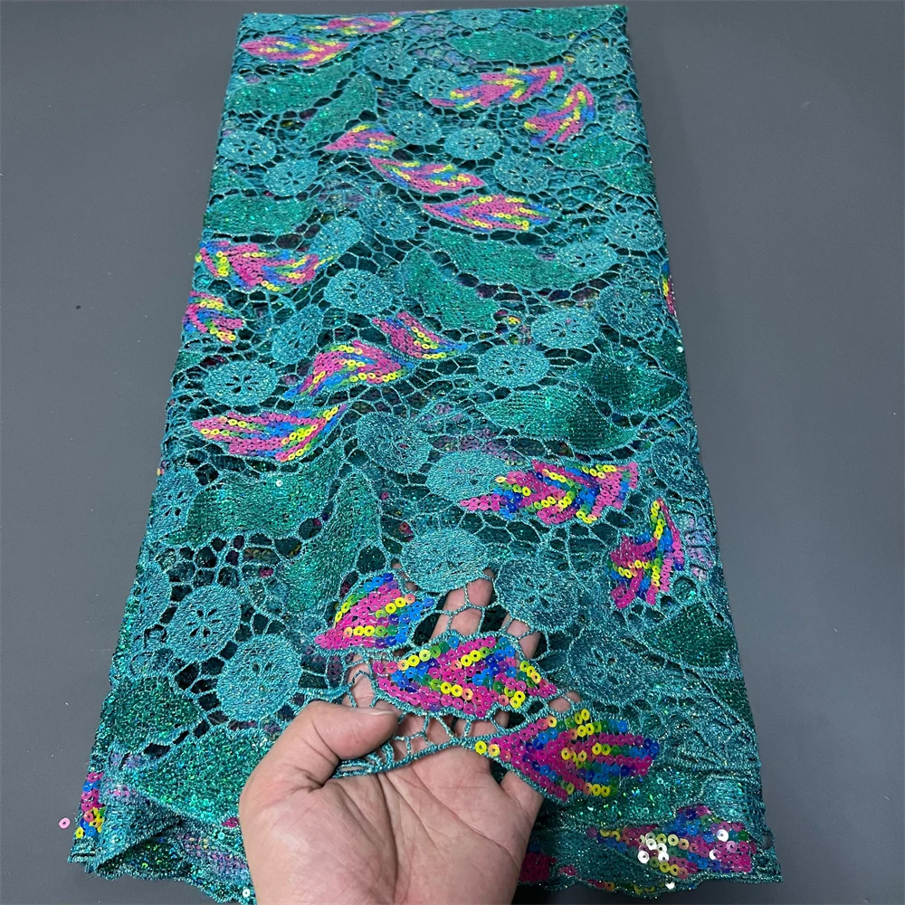 قماش دانتيل تول نيجيري أفريقي عالي الجودة مطرز بالترتر قماش جبر فرنسي للحفلات/فساتين الزفاف 5 ياردات 2025 #2