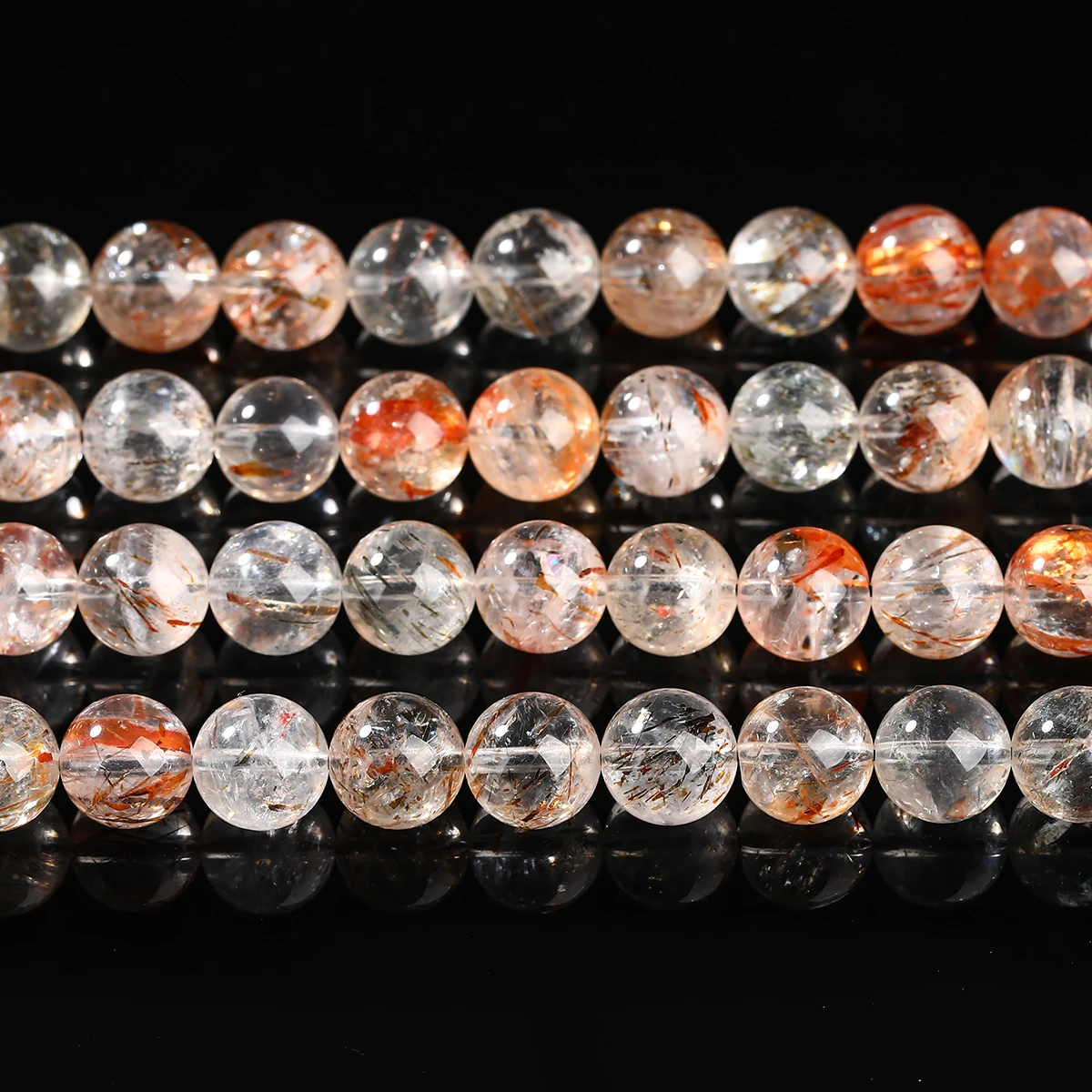 الحجر الطبيعي الجليد الأسود سوبر سبعة Rutilated الكوارتز حبة فضفاض خرزة مباعدة لصنع المجوهرات عقد دي اي واي سوار الإكسسوار