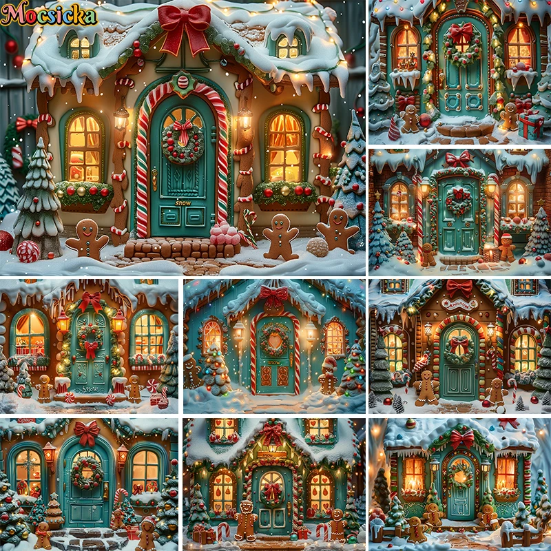 

Mocsicka Photography Background Christmas Gingerbread House Winter Xmas Tree Kids Family Portrait Decor Backdrop Photo Studio