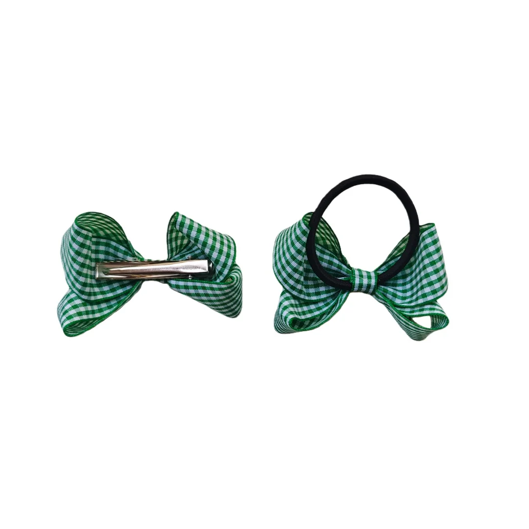 Gingham Plaid Hair Bows Clips Elastic Hairband Hairpin Girl Princess Accessories Women 3 inch ABC Hairbows Headwear 50PCS