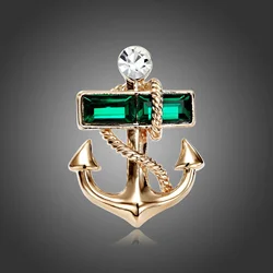 Exquisite Zircon Anchor Brooch Men's and Women's Suit Dress Badge Pin Fashion Casual Business Party Jewelry