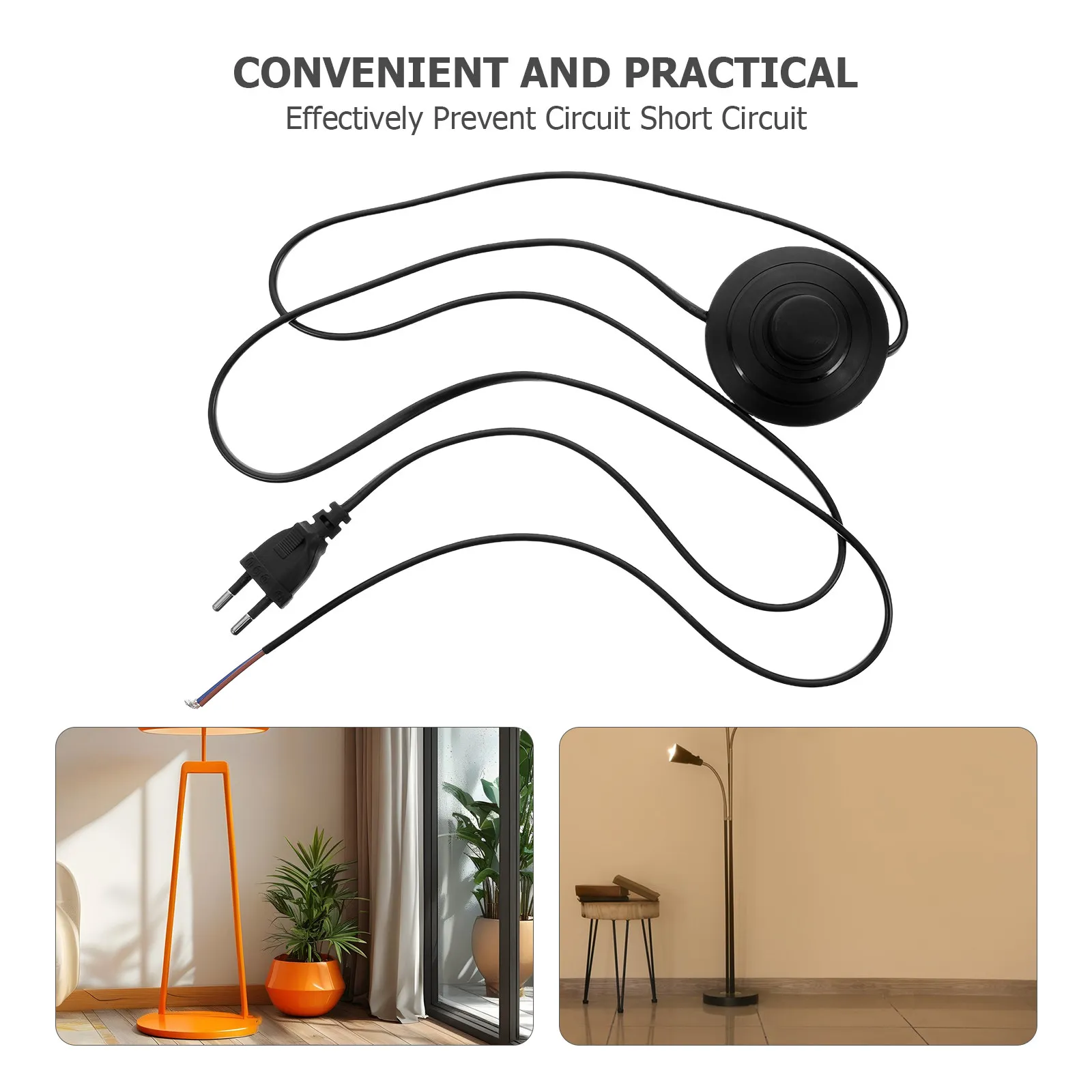 Lamp Power Cord Black Foot Switch Plastic Pedal Easy on Off Control for Desk Lamps Extension Cord Replacement Lighting