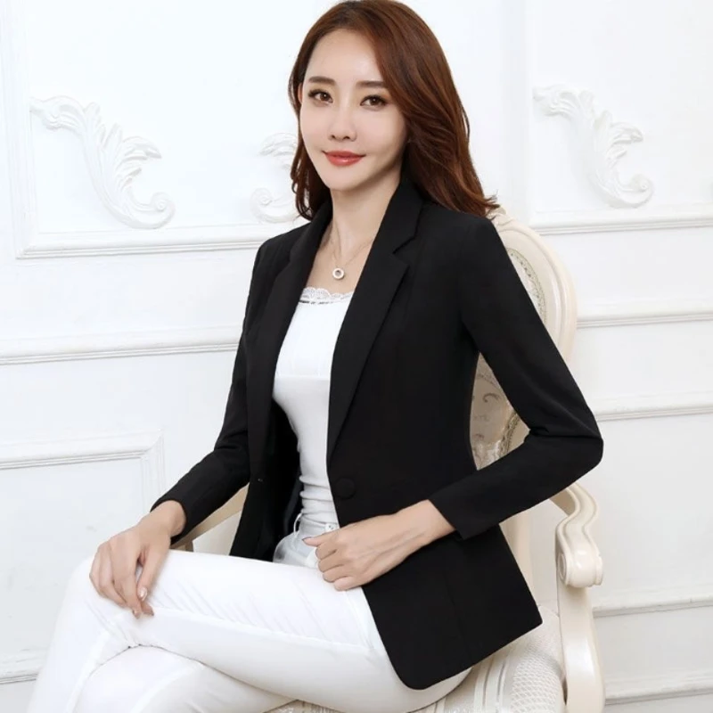 Autumn Spring Women\'s Blazer Elegant fashion Lady Blazers Coat Suits Notched Collar Female Jackets Large Size 3XL 4XL 5XL