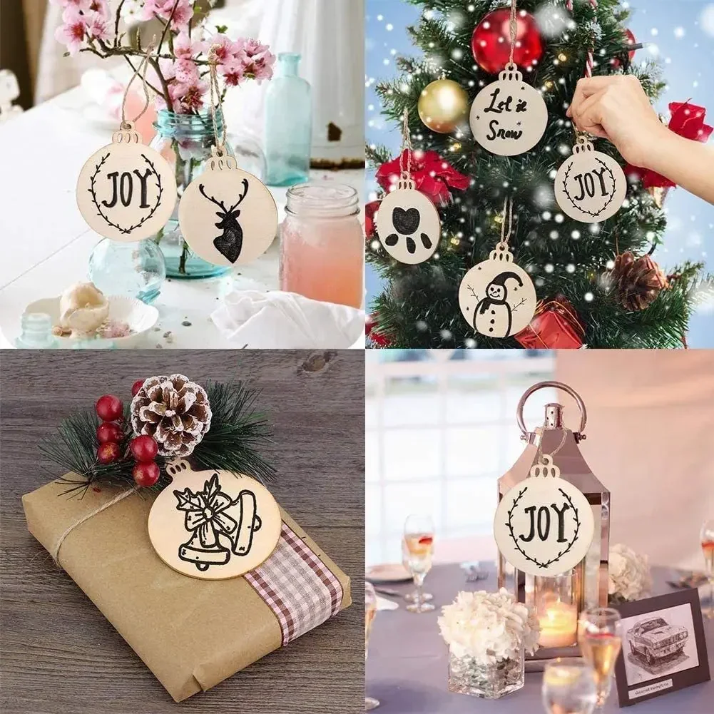 10-50pcs DIY Wooden Christmas Balls Decoration Round Craft Baubles Tags Hanging Ornament for Christmas New Year Pendant Decor