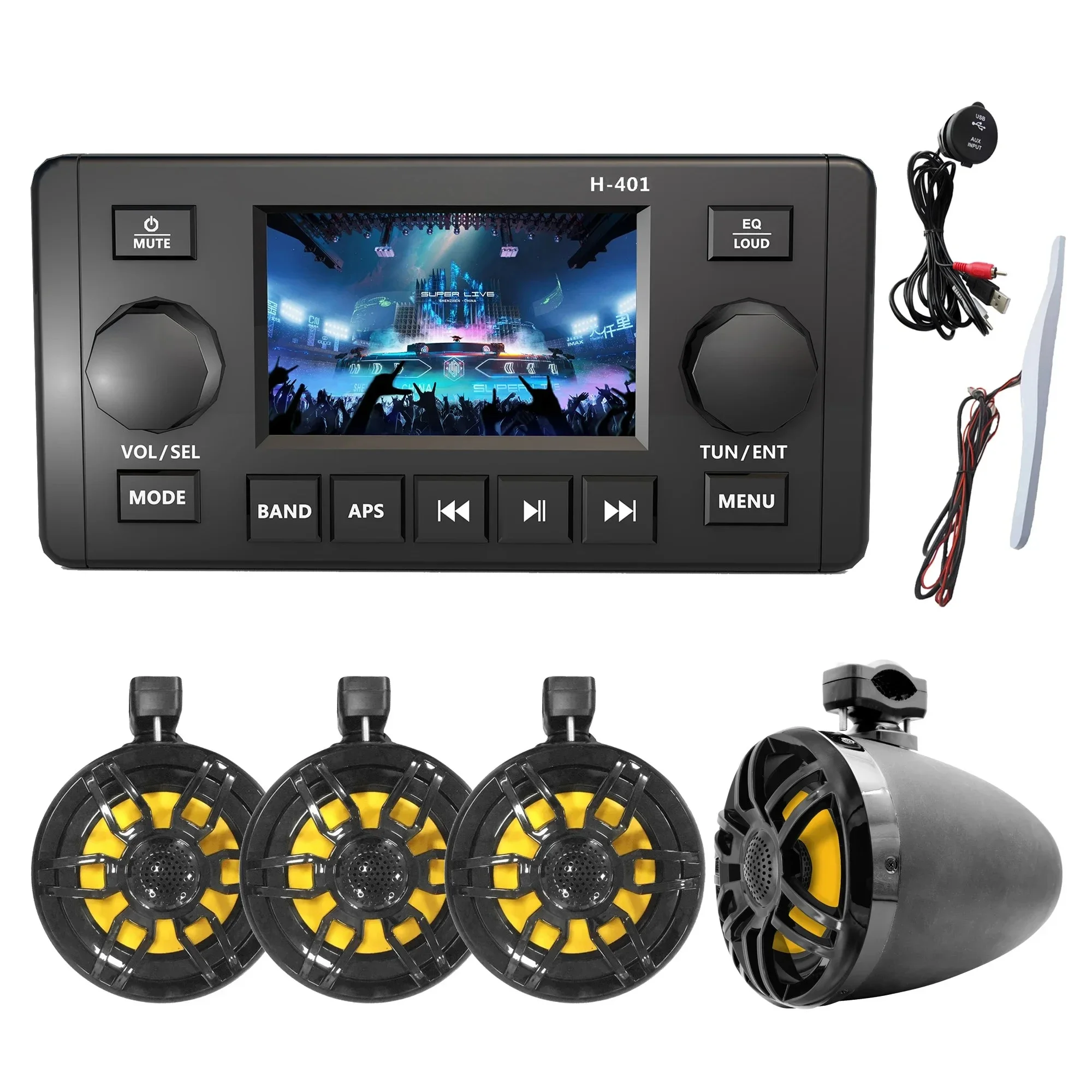 8 Inch Waterproof Hanging Speakers H-6208*4 for Bluetooth MP3 Radio Player with USB Data Cable and Antenna