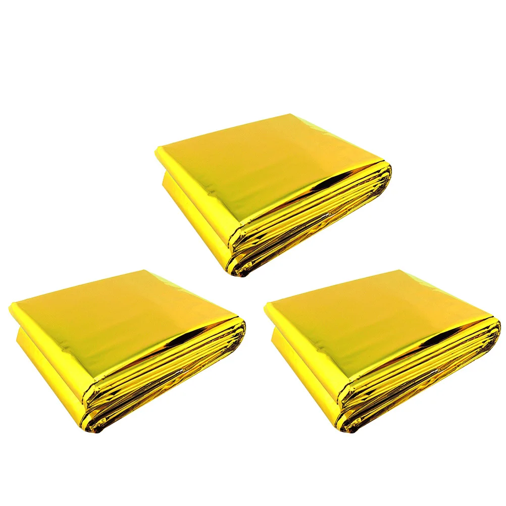 3 pçs cobertores de emergência ouro prata dupla face resgate térmico sobrevivência ao ar livre cobertor de segurança à prova de frio cobertores de emergência