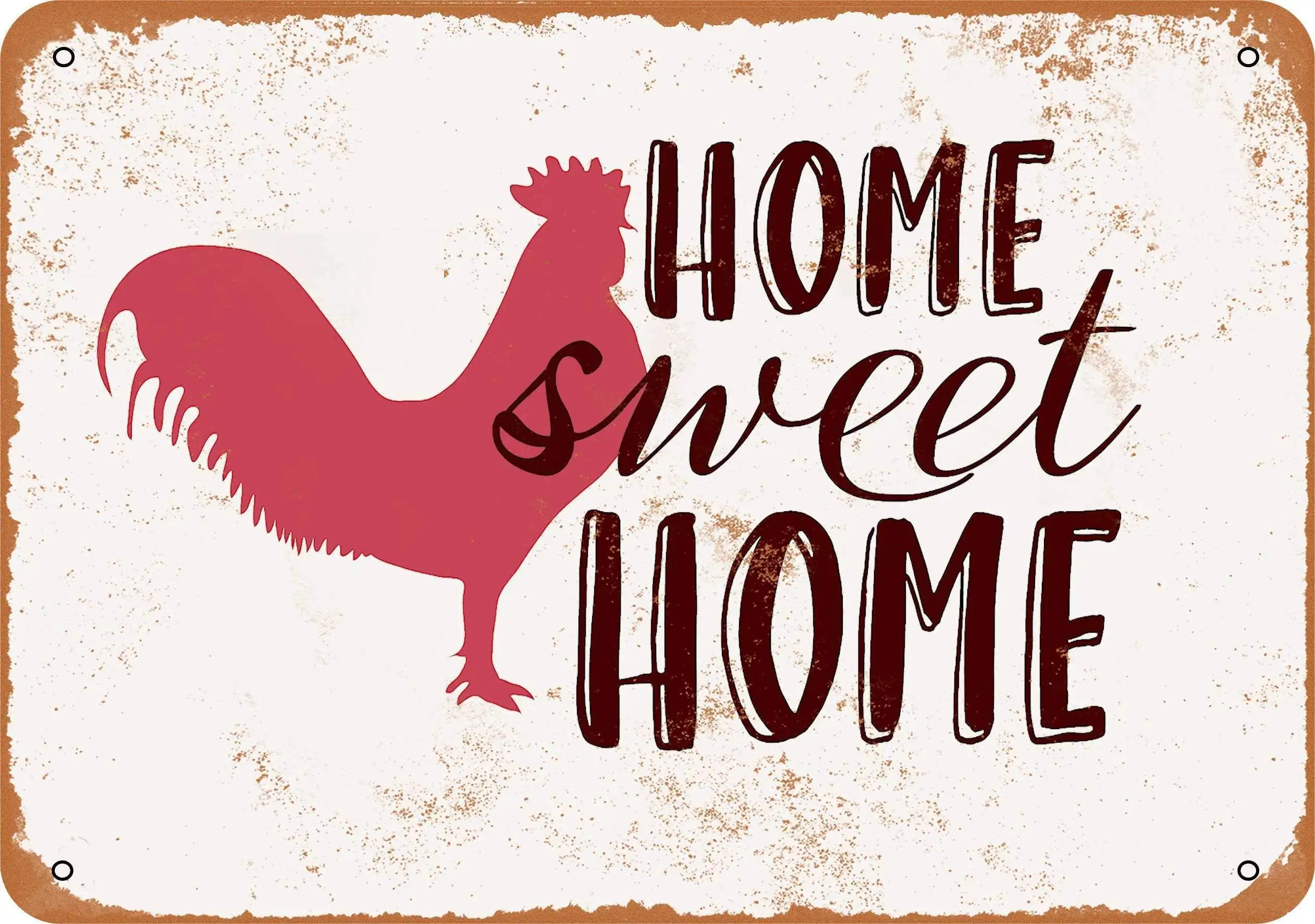 Keviewly Home Sweet Home with Chicken Metal Tin Sign 12 X 8 Inches Retro Vintage Decor