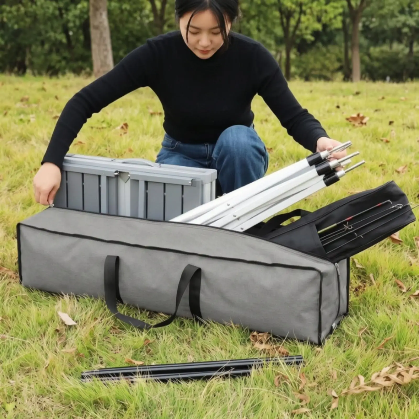 Long Storage Bag with Handles Padded Rectangular Gear Bag with Zipper Camping Gear Organizer Portable Carrying Case Heavy-Duty