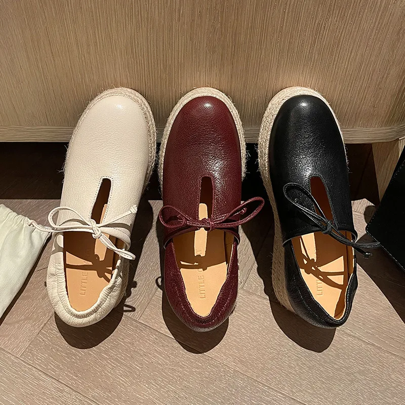 MKKHOU موضة مضخات جديدة عالية الجودة حقيقية أحذية من الجلد حزام القش المنسوجة سميكة سوليد أحذية عالية الكعب المتسكعون حذاء كاجوال #3