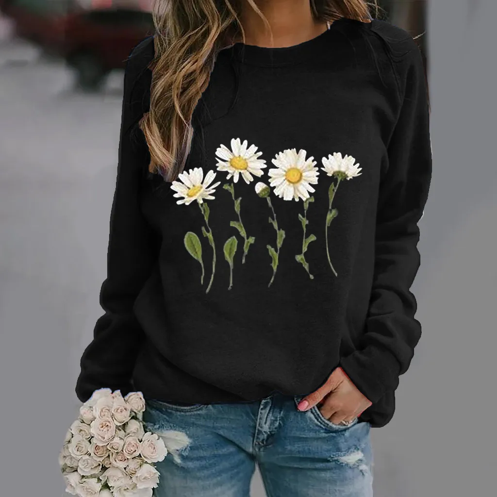 Fashion Daisy Pattern 3D Print Sweatshirts Women Autumn New Streetwear O-Neck Hoodies Y2k Pullovers Harajuku Tops Woman Clothing