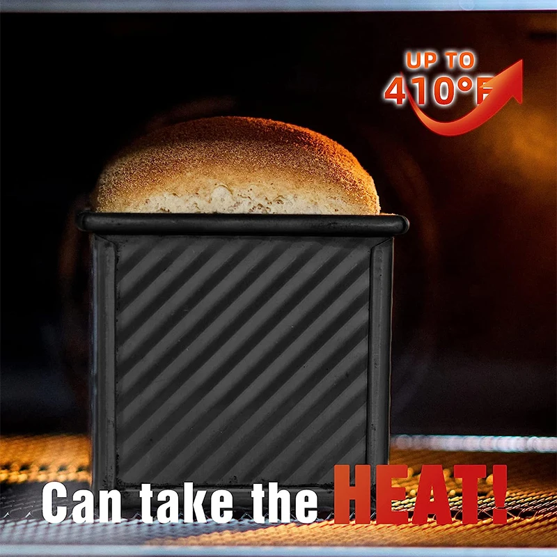 LMETJMA Pullman Loaf Pan with Lid 1 lb Non-Stick Bread Pan Carbon Steel Rectangle Corrugated Toast Box Mold Cake Mold JT157