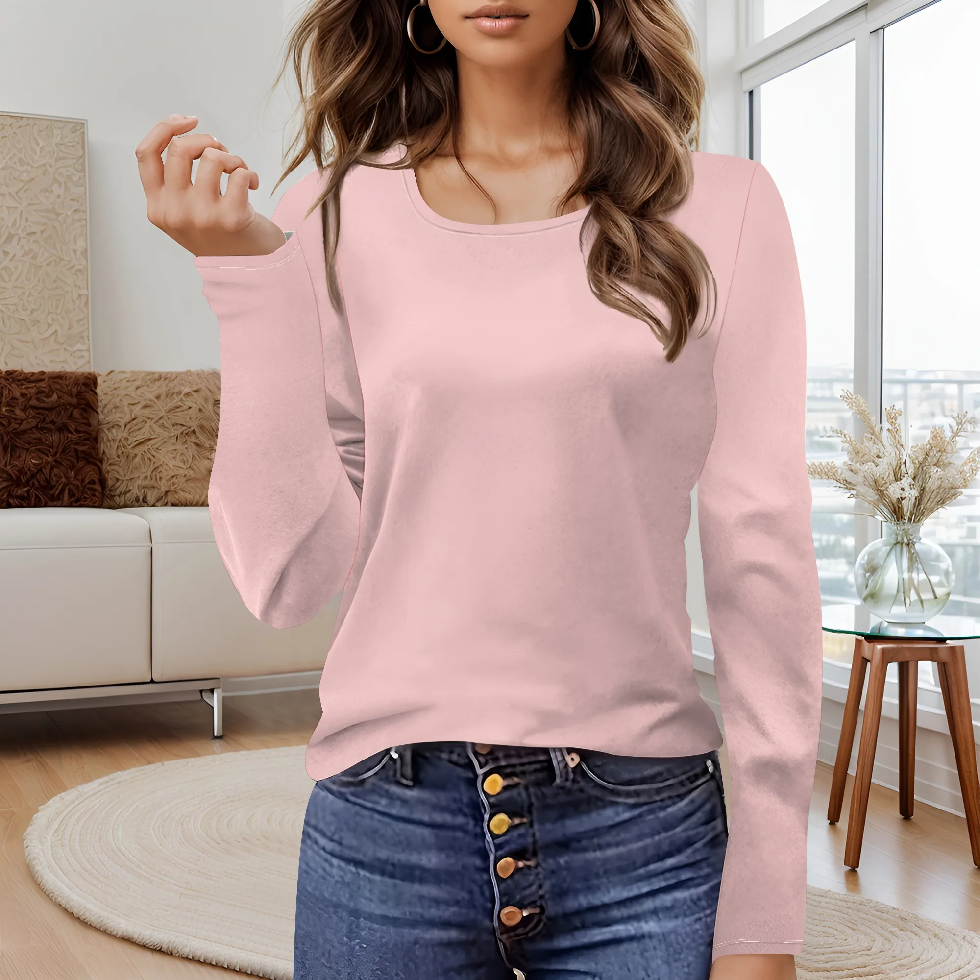 

Women's Tunics Tops Long Sleeve Fall Basic Shirts Crew Neck Solid Tops Trendy Work Blouses Dressy Casual Pullover