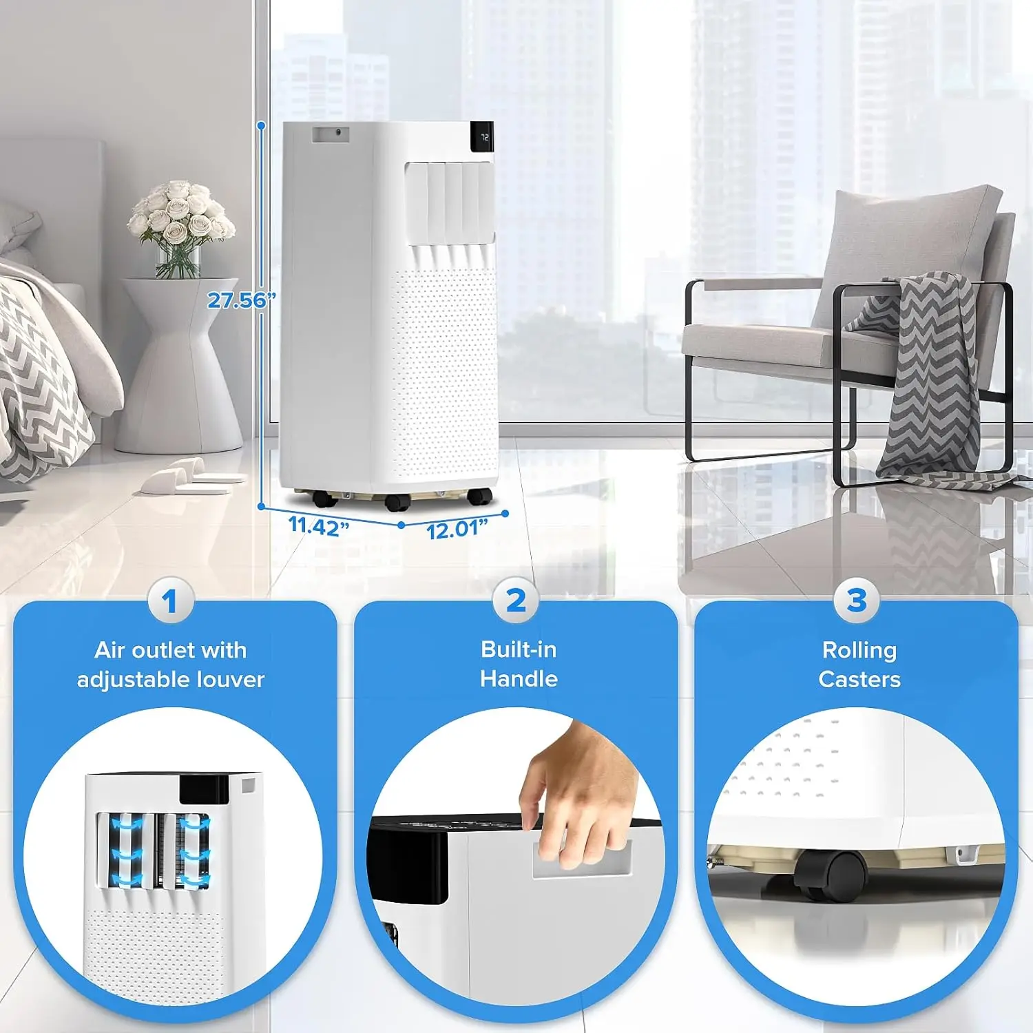 ポータブルエアコン、10,000 BTU ASHRAE (6000 BTU DOE) ポータブルAC 最大450平方フィート、4-in-1 ACユニット（急速冷却機能付き）