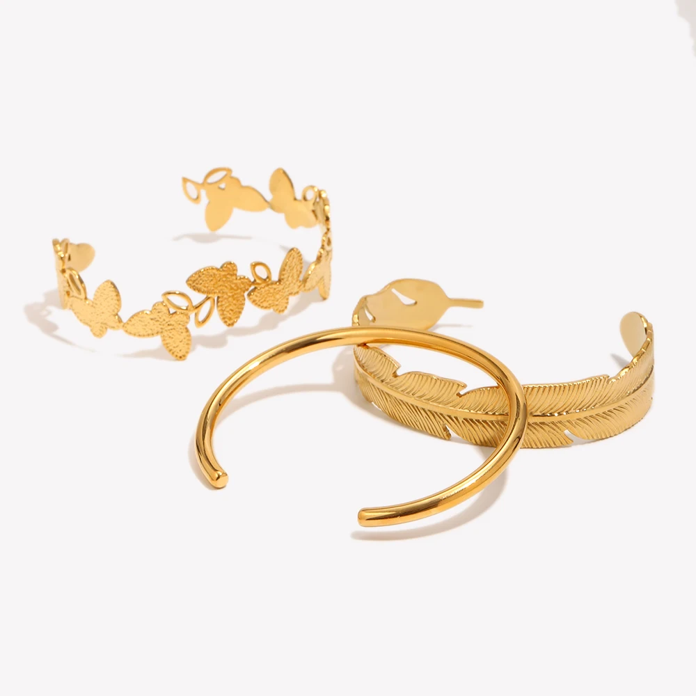 E.B.belle High Quality Glossy Stainless Steel Gold Plated Cuff Bangles Bracelets For Women Minimalist Basic Female Jewelry