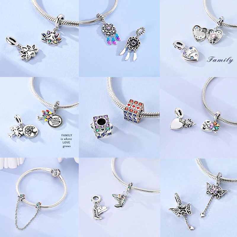 925 Sterling Silber Bunte CZ-Charm-Perlen Herz Baum des Lebens Elefant Hamsa Pfote Sonne Mond für DIY Armband Halskette Geschenk – Detail 3