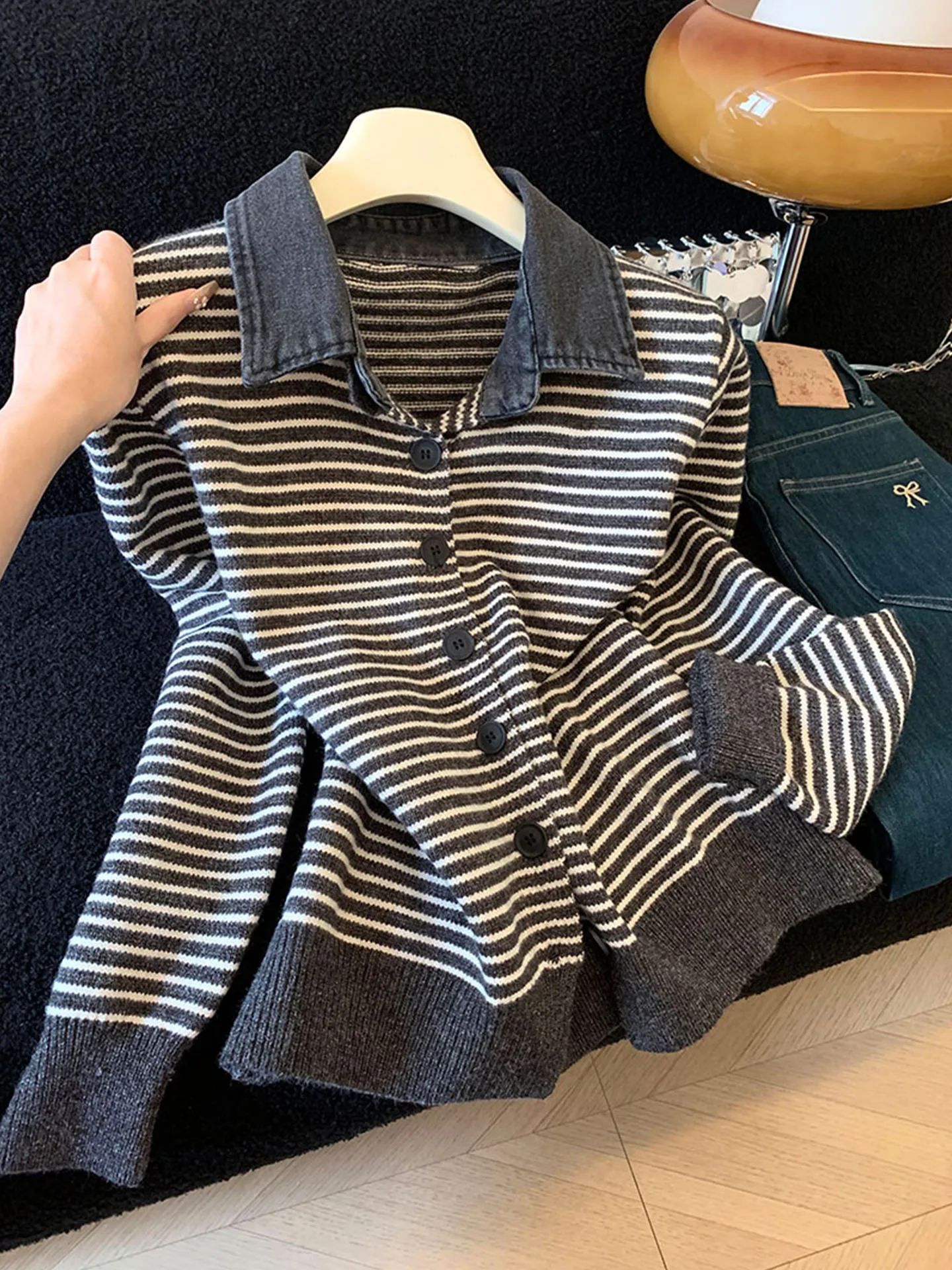 

Рекомендация Emily Clud: Женский модный кардиган из трикотажа в клетку и полоску, осенне-зимняя верхняя одежда