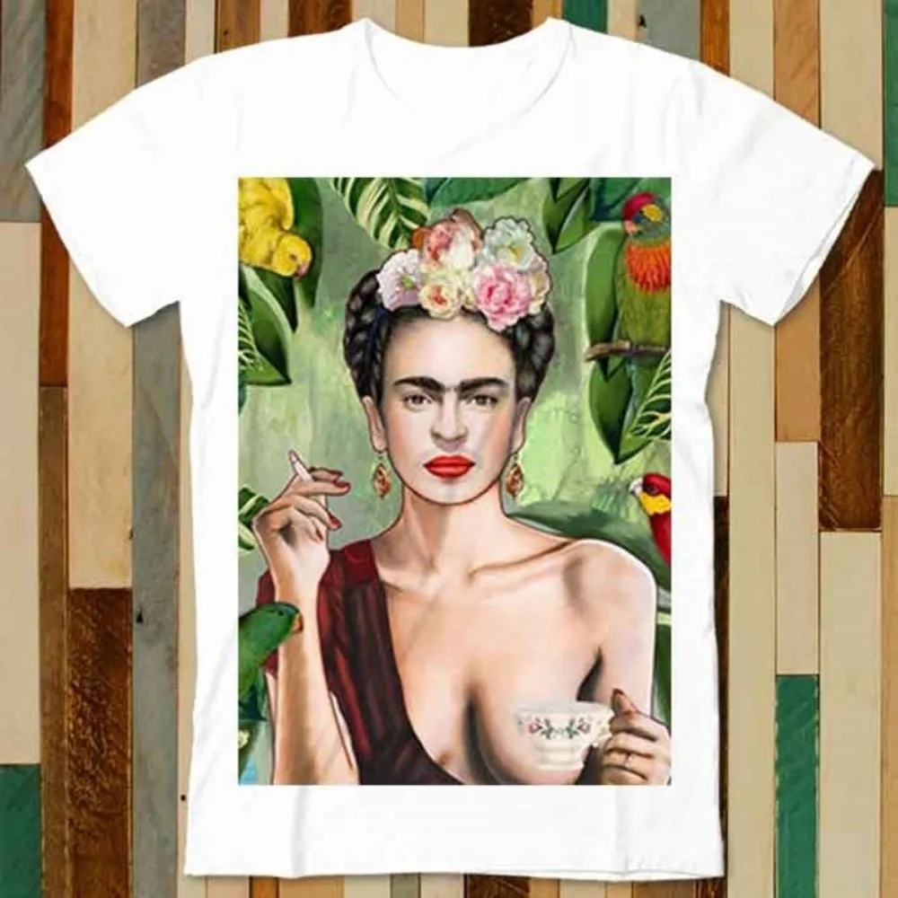 Frida Kahlo Coffee Tea Cup Naked Flowers Passion T Shirt Adult Unisex Men Women Retro Design Tee Vintage Top