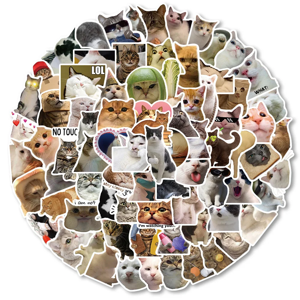 10/30/50/100pcs Kawaii Funny Cat Meme Stickers Cute Animals Cartoon Decals DIY Suitcase Phone Case Cute Decoration Sticker