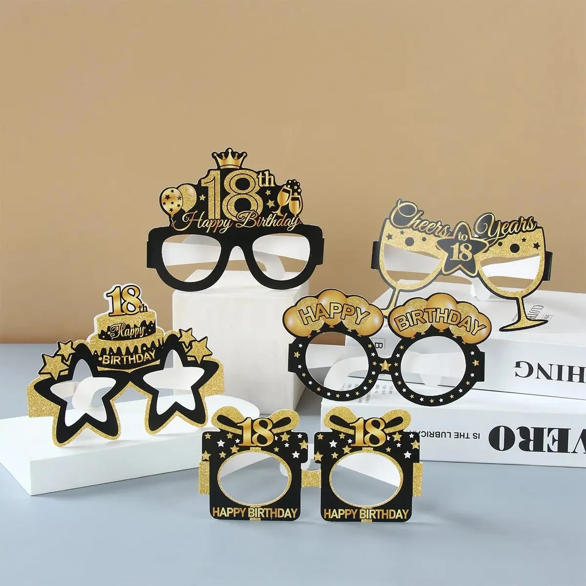 Gafas de papel de cumpleaños de oro negro, decoración de fiesta de cumpleaños de 18, 40, 50 y 60 años, accesorios para fotos, regalos de bricolaje