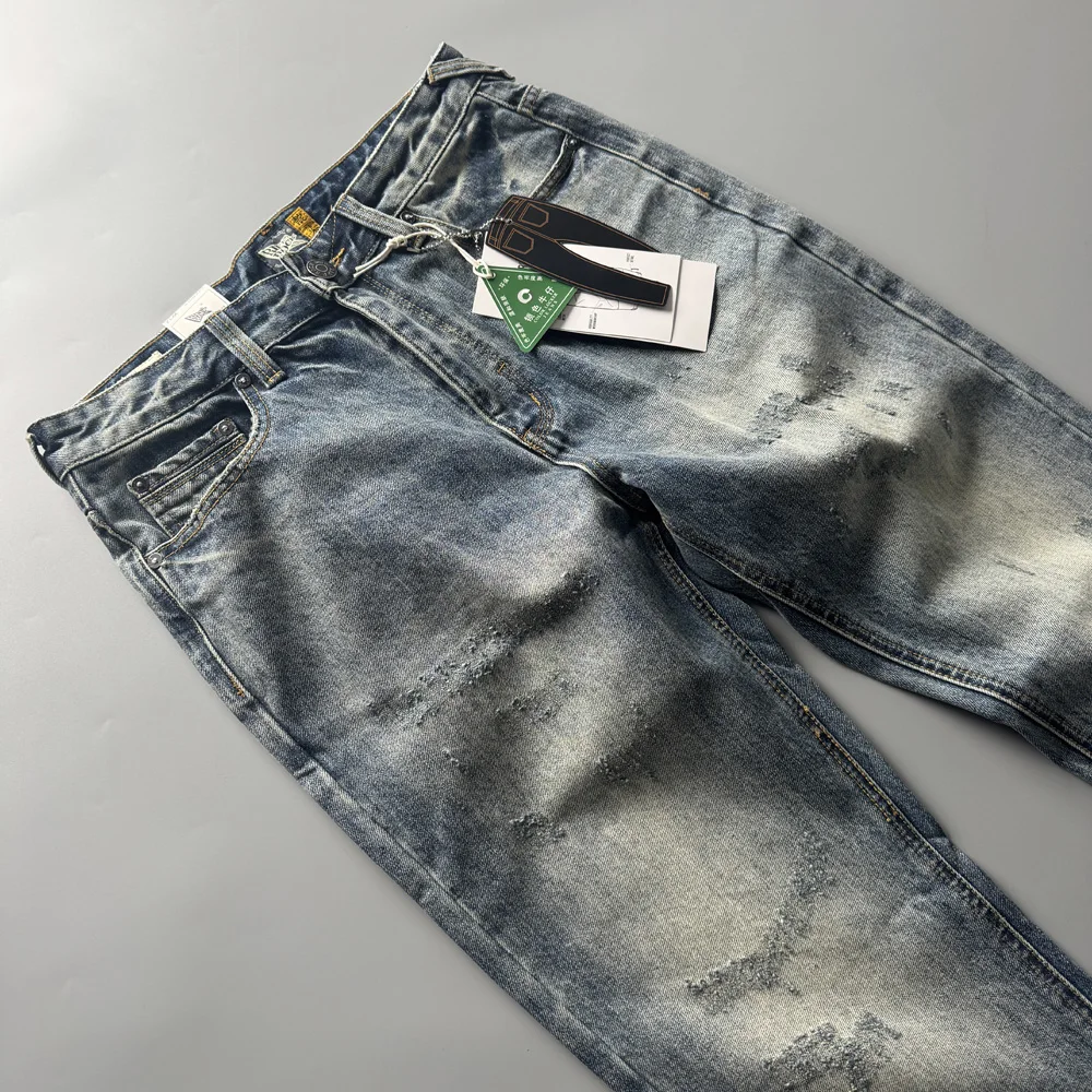 

Authentic American Retro J497 Ameikaje Men's Straight Leg Jeans Casual Waed Denim Pants mid Waist Zipper Fly Workwear