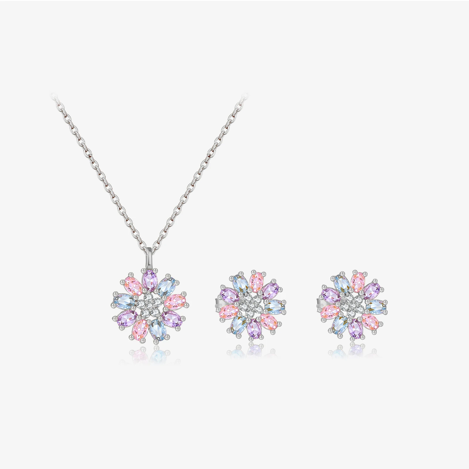 

VEWANT женское стерлинговое серебро 925 пробы с цирконом, красочный цветок, кулон, ожерелье, серьги-гвоздики, комплект ювелирных изделий, роскошный изящный модный подарок