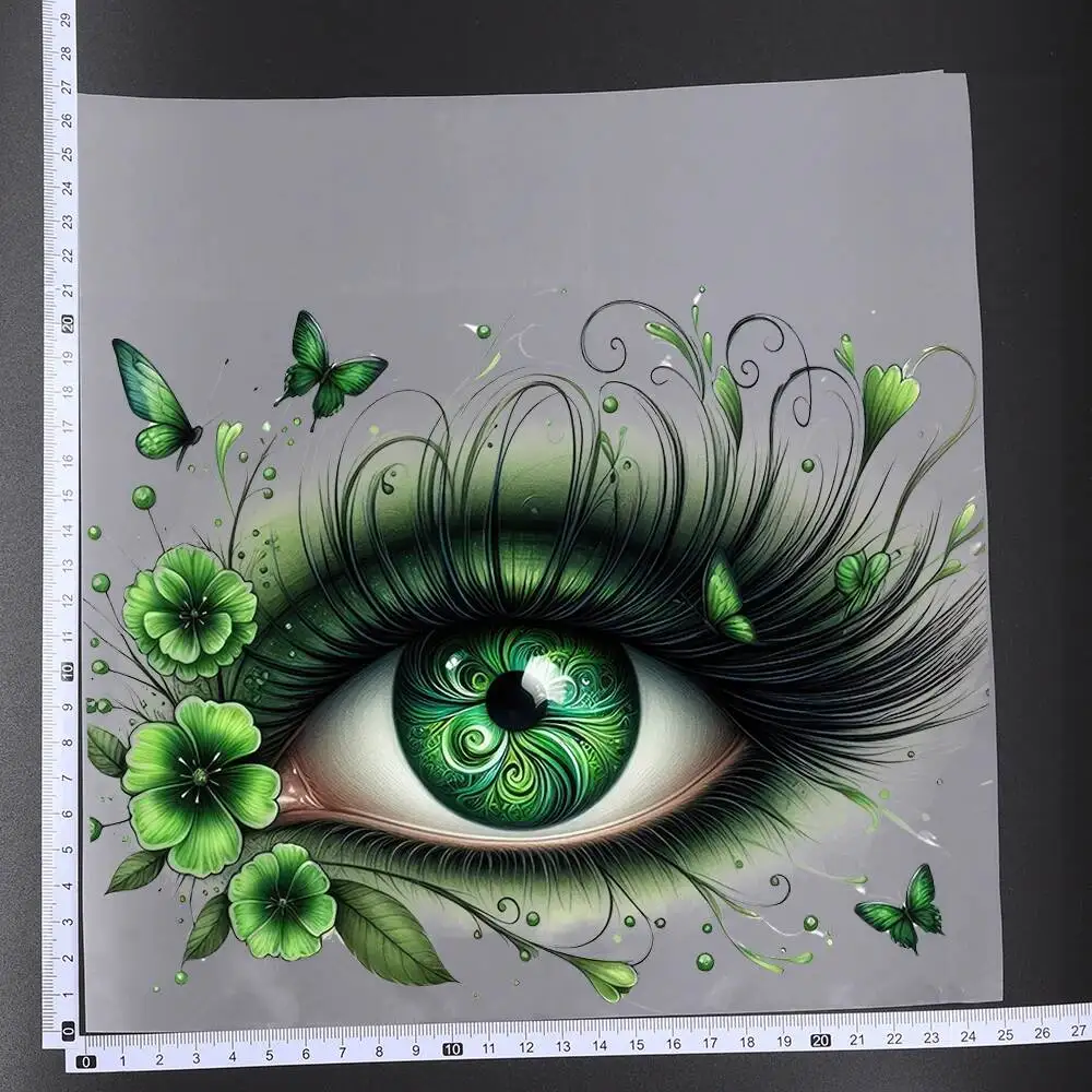 25cm Mysterious Flower Butterfly Eyes Iron On Heat Transfer Sticker DTF Iron On Transfer Patches For Clothes T-shirt Appliques