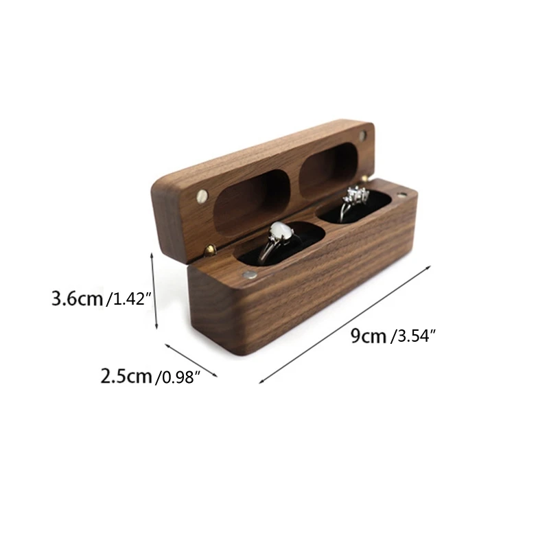 Q0KE Ring Box for Wedding Ceremony Wooden Double Ring Bearer Holder for Wedding Engagement Jewelry Boxes Walnut Holder