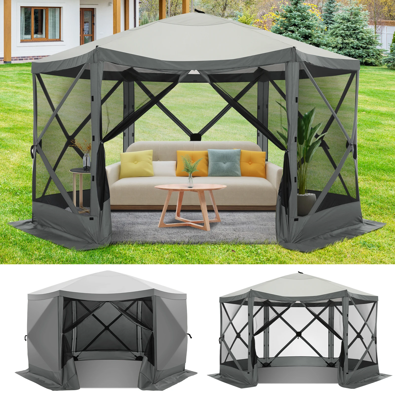 Pop Up Gazebo Screen Tent Screen House for Camping, 12x12 Screen Room with Mosquito Netting, Hub Tent Instant Screened Canopy