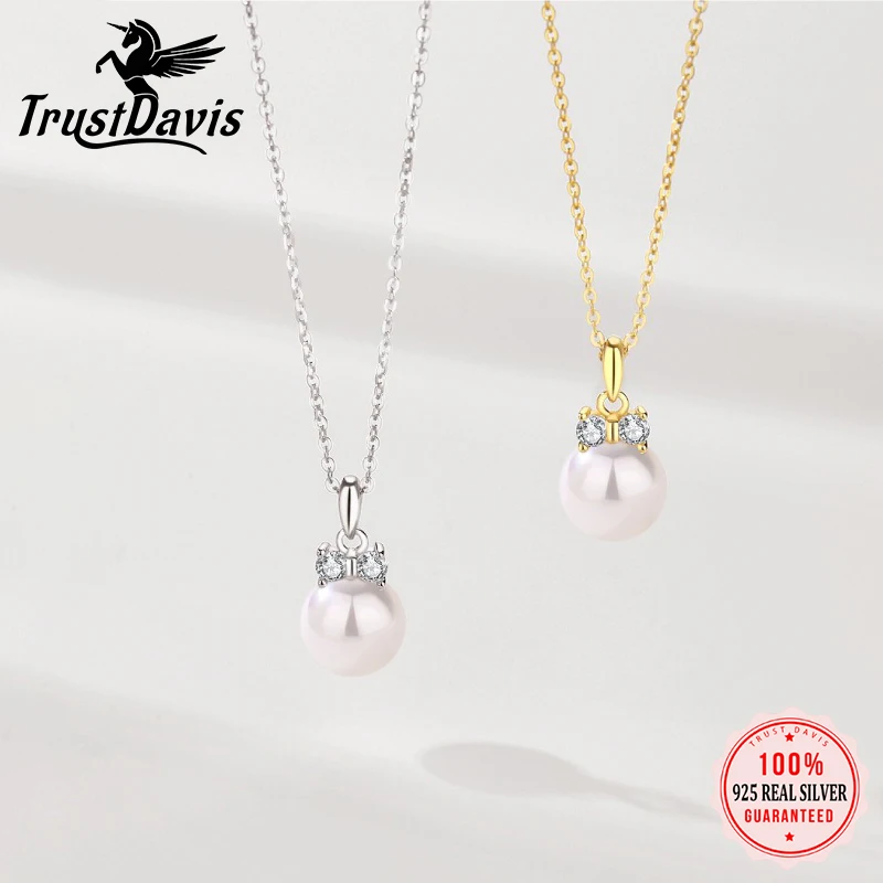 

TrustDavis настоящее серебро 925 пробы модное простое черно-белое жемчужное ожерелье для женщин и девочек подарок ювелирные изделия DS4737