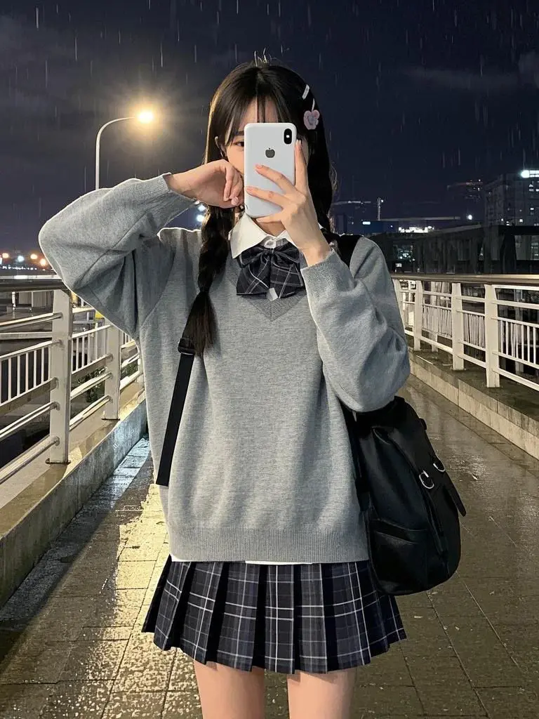 

Оригинальный дизайн, осенне-зимний вязаный свитер, многослойный универсальный женский топ Jk orm Sle College Faion