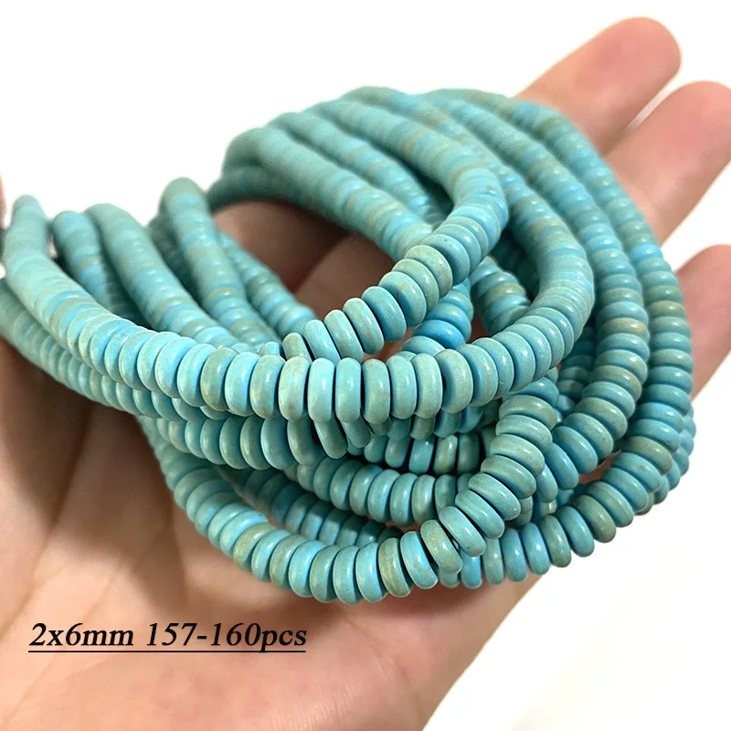 5x8MM Flat Round Blue Turquoise Natural Stone Loose Rondelle Spacer Beads for Jewelry Making DIY Bracelets Earrings Accessories