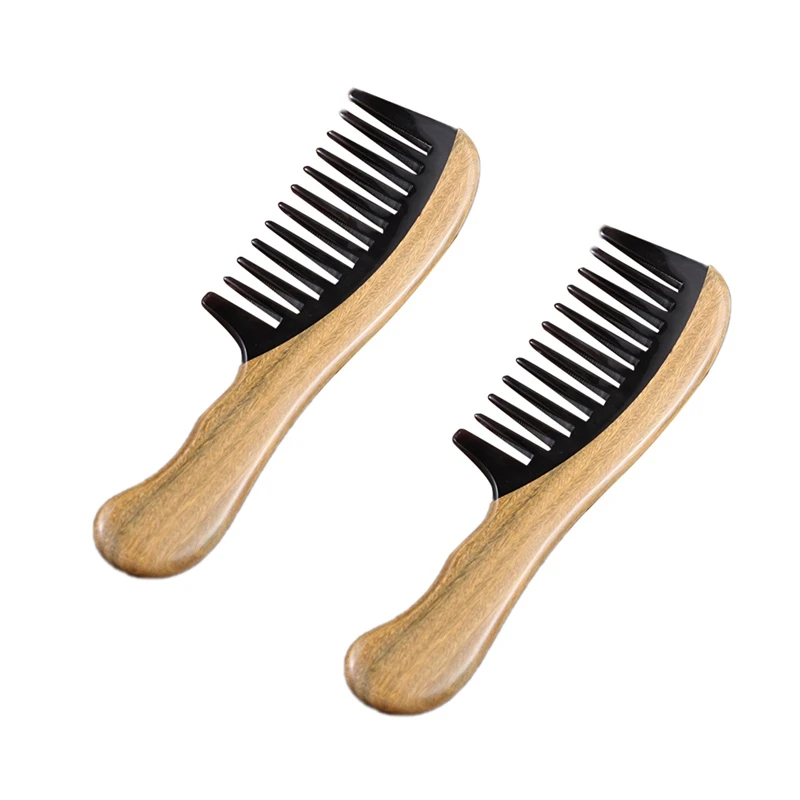 

2X Hair Comb No Static Detangling Natural Aroma Handmade Wooden Buffalo Horn Comb Wide Tooth Comb