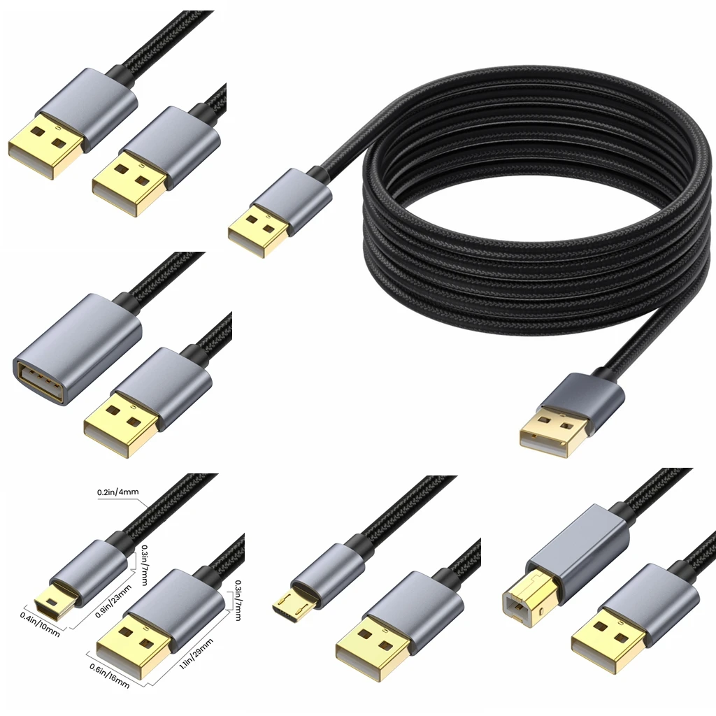 

USB 2.0 AM Male To Male Female USB2.0 Printer Micro Mini USB Type B Fast Data Charging Super Long Cable Cord 0.3m 1.8m 5m 10m