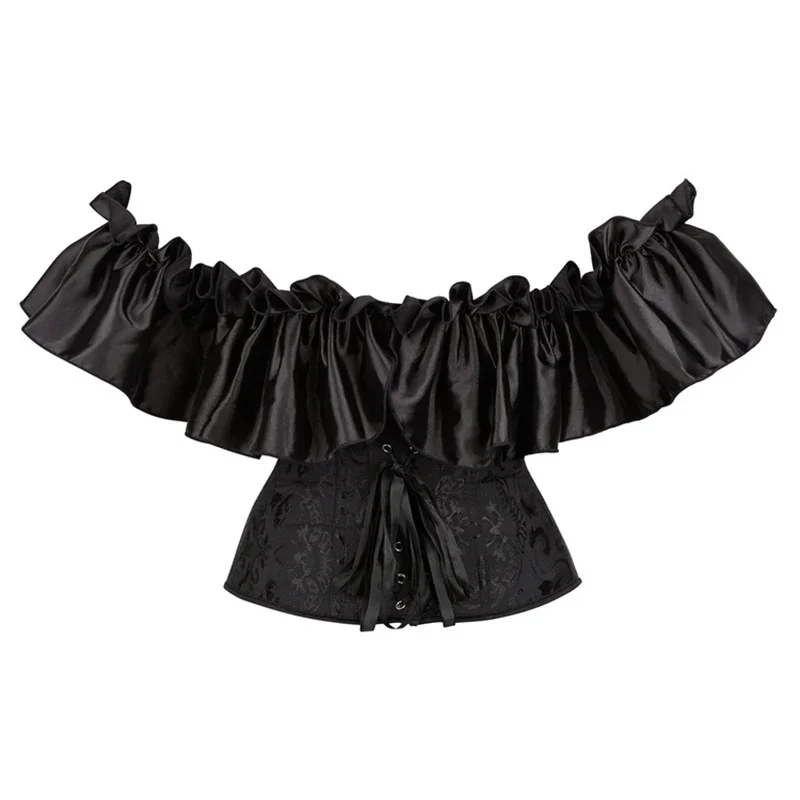 Gothic Off-Shoulder Korsett-Bluse Sexy Bustier Korsett-Top mit Rüschen und Gürtel Schlankmachendes Modellierendes Damen-Trägerkorsett Bühnen-Shapewear – Detail 4