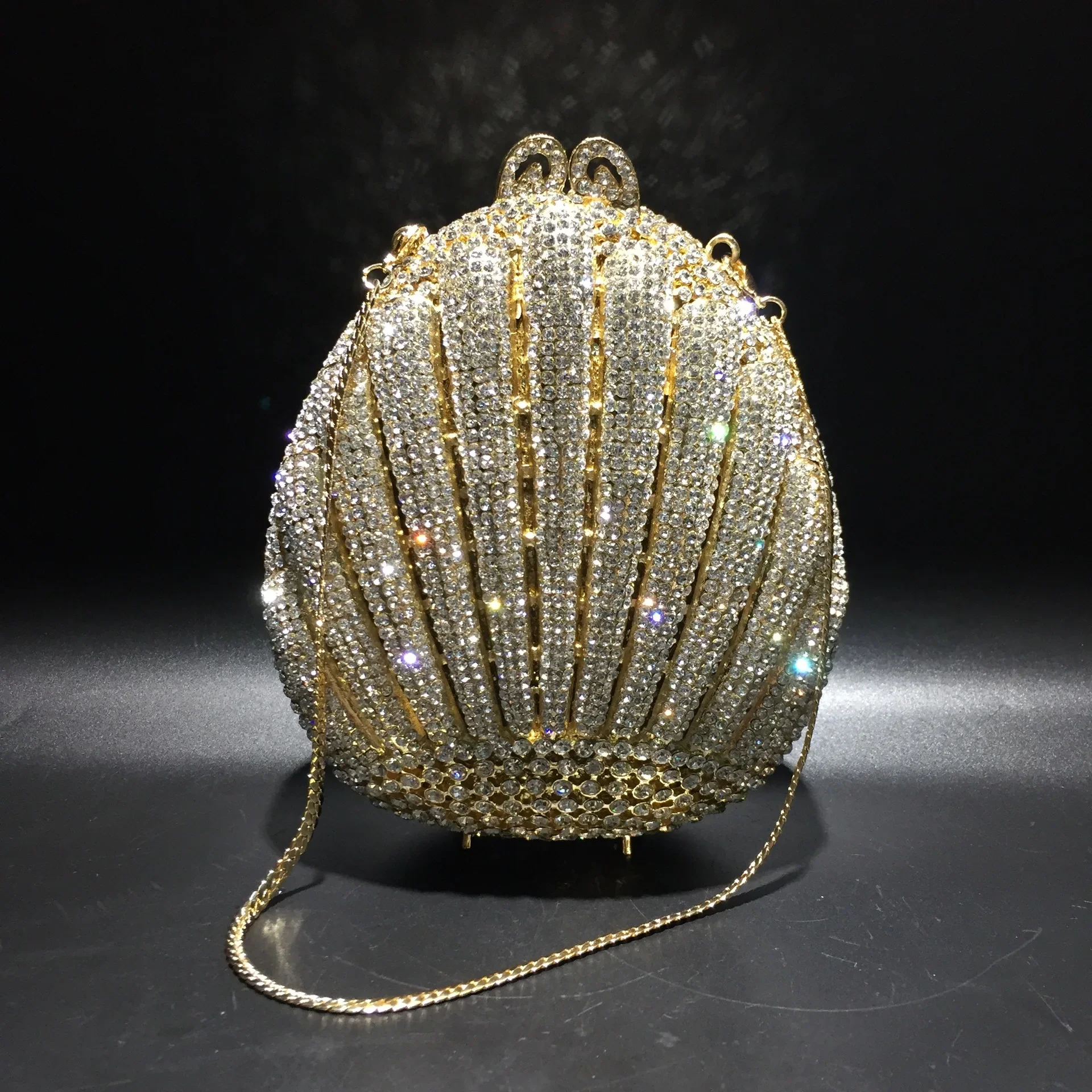 Rhinestone empty metal crystal dinner bag, diamond-encrusted shell-shaped diamond bag