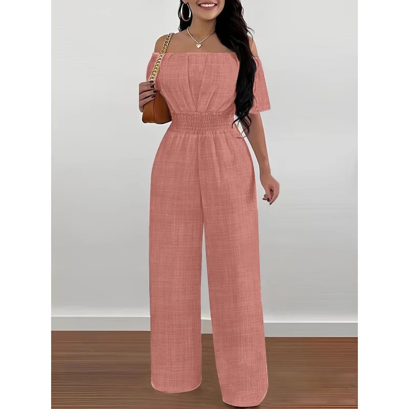 

Summer Fashion Printed Wide Leg Jumpsuit Women Sexy Slash Neck Off-shoulder High Waist Jumpsuit Womem