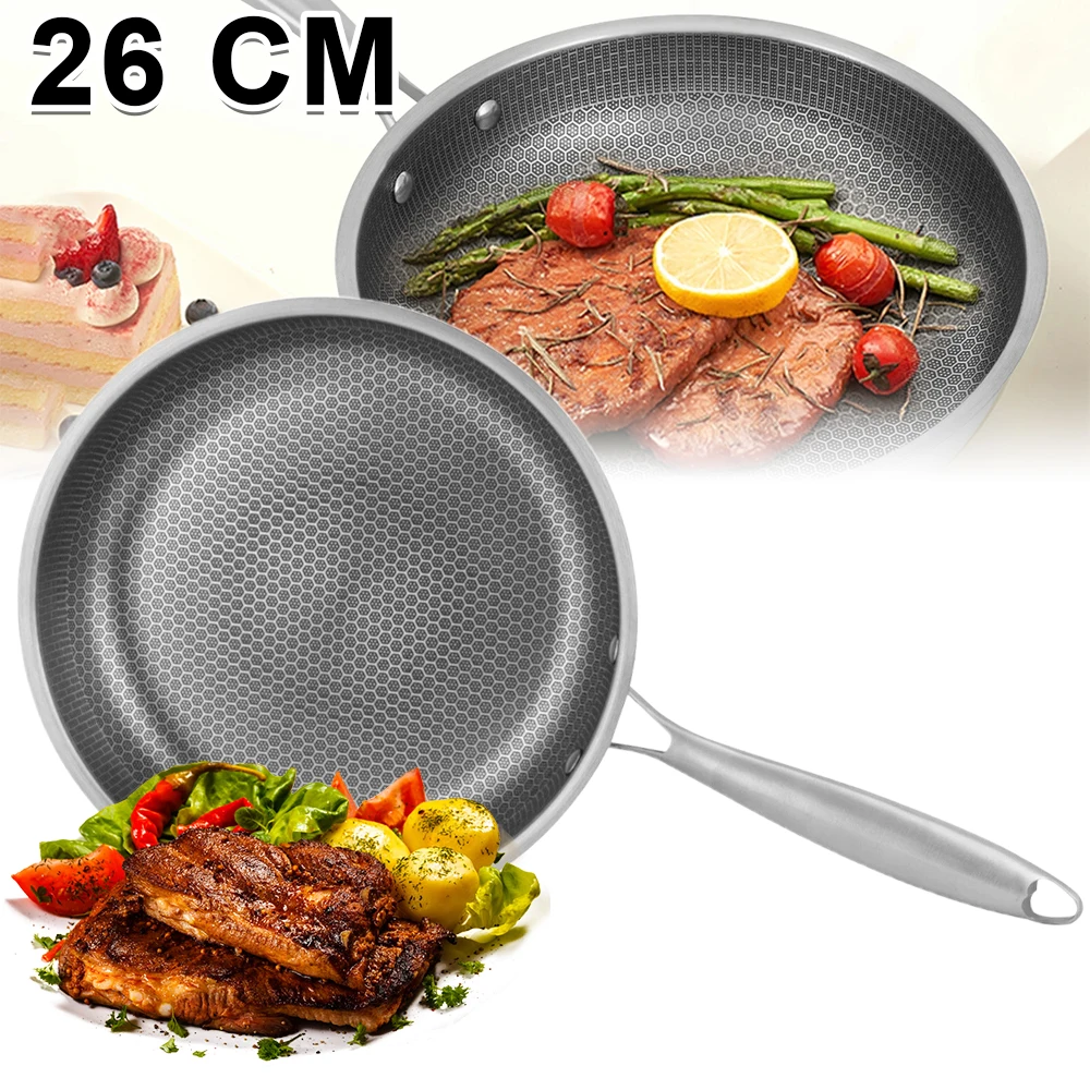 26cm Edelstahl Bratpfanne mit Wabenstruktur Antihaftbeschichtung Kratzfest Extra tief