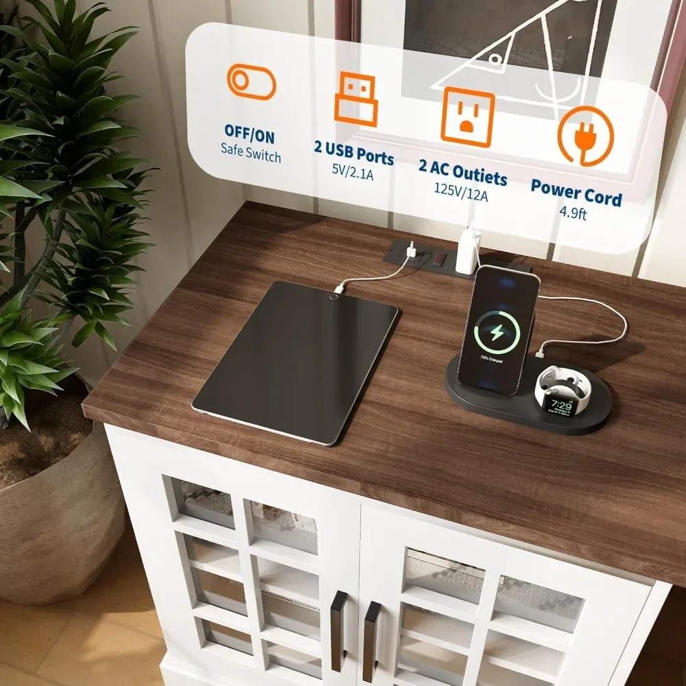 Mesas auxiliares, mesa auxiliar de madera con estación de carga, mesita de noche con temperatura, estante ajustable, mesa auxiliar con puerto USB para dormitorio y sala de estar