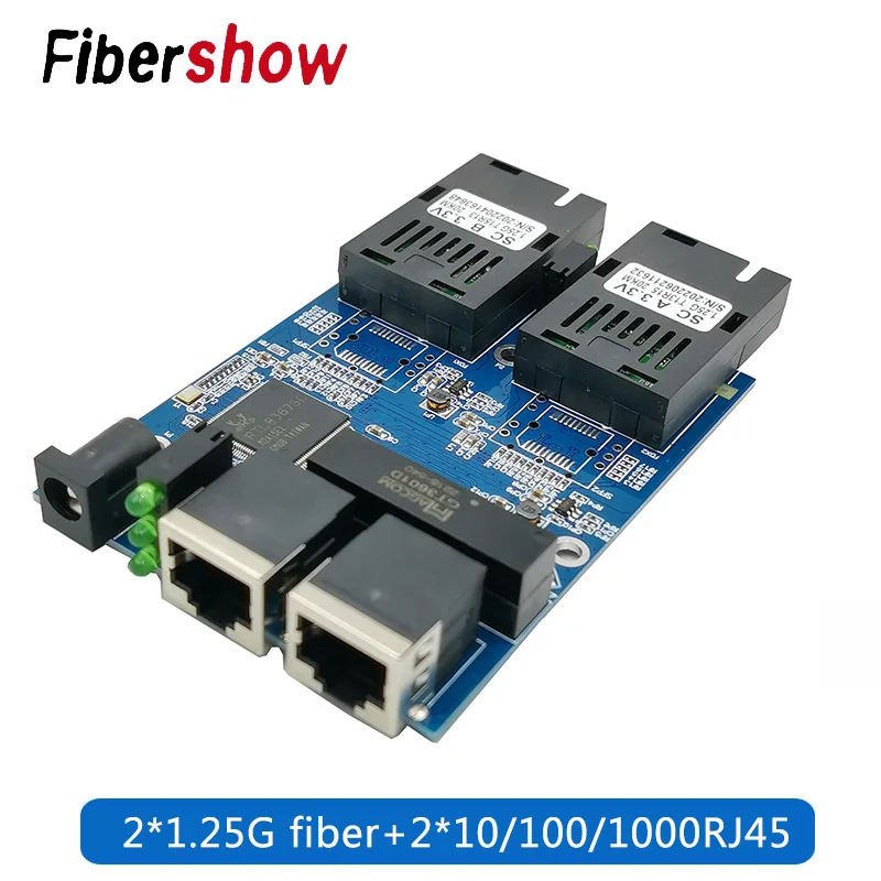 Gigabit Ethernet fiber switch 2 RJ45 UTP 2 SC fiber Optical Media Converter 2SC 2RJ45 Ethernet 10/100/1000M PCB