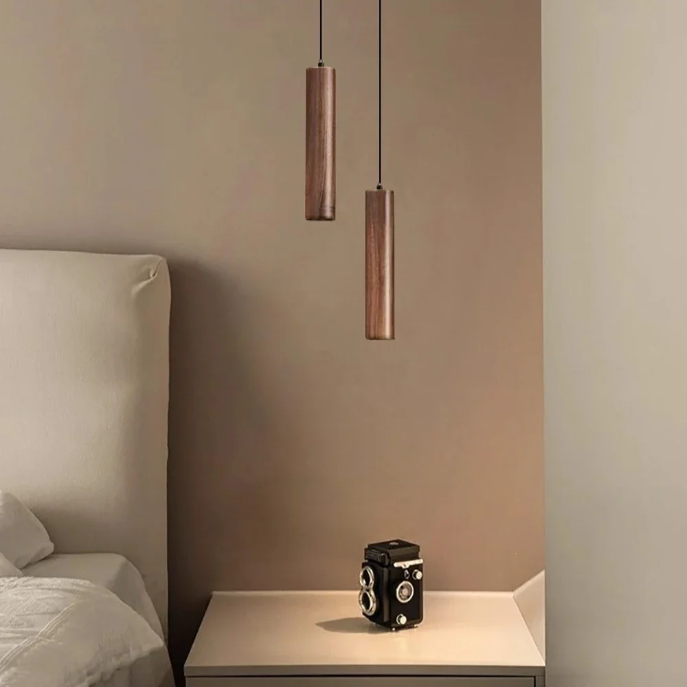 Simple Wood Lamp Bedside Pendant Lights Dining Room Hanging Lamp Restaurant Living Room Decor Walnut Light LED Indoor Lighting