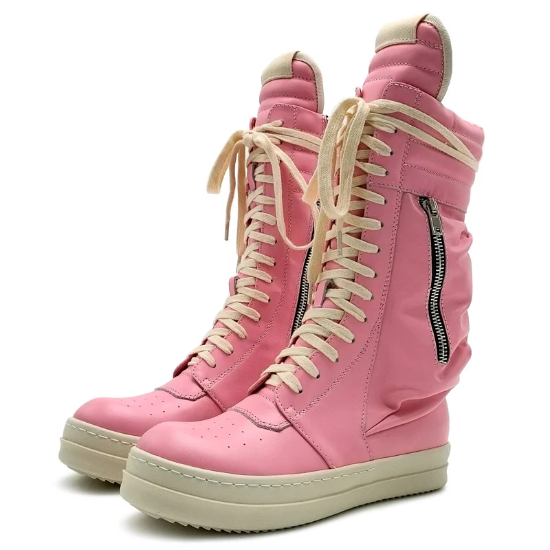 Zapatillas de deporte de estilo callejero de alta calidad para hombre y mujer, botas de moto, zapatos de plataforma plana de cuero Real, zapatos informales de diseño a la moda