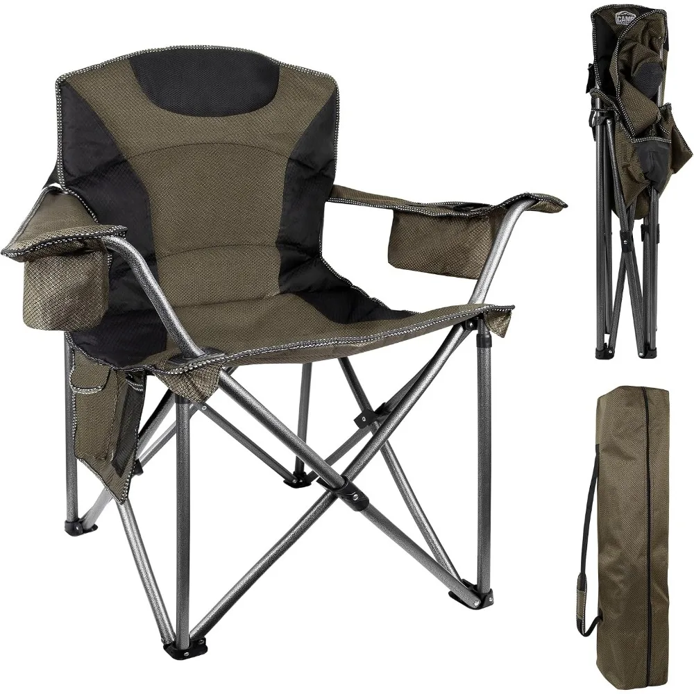 Durable Folding Camping Chair with Cool Bag and Cup Holder for Outdoor Activities