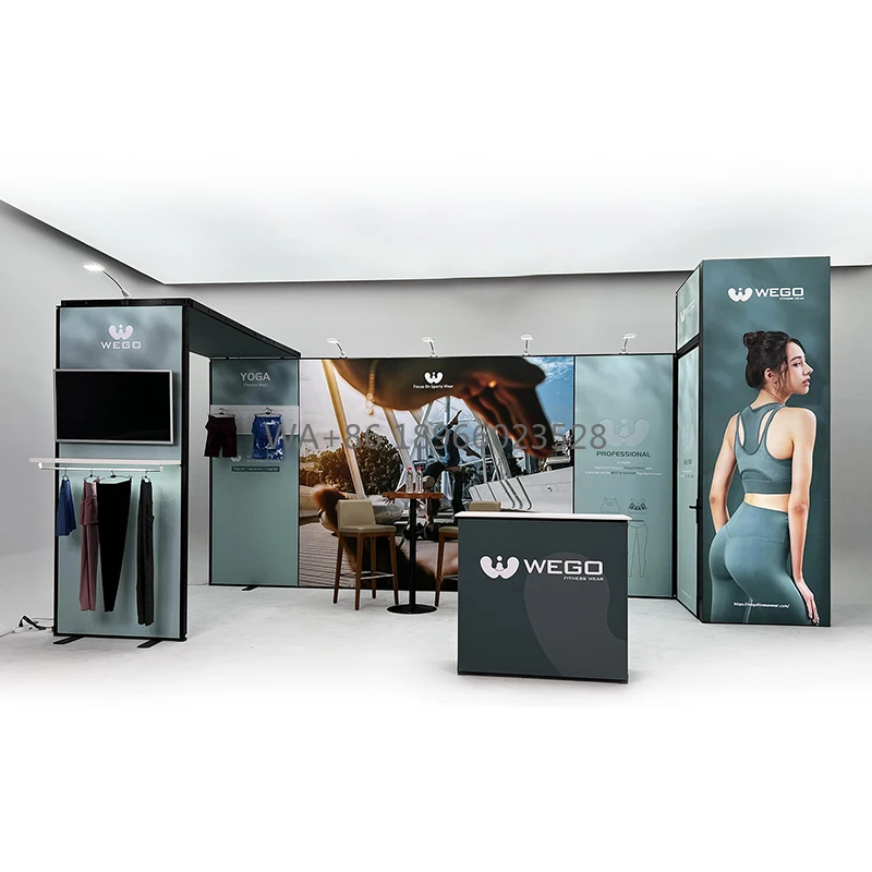 Cabina per esposizioni commerciali modulari 3x6 con telaio in alluminio 10x20 con sistema retroilluminato per sala di stoccaggio