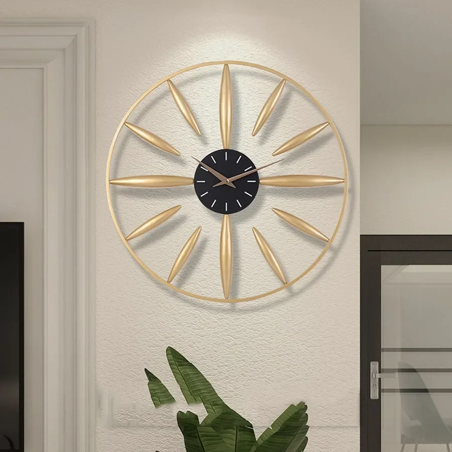 Home Decor Wall Clock Living Room Hand Number Unique Elegant Wall Clock Pieces Gift Art Gold Round Modern Horloge Home Decor