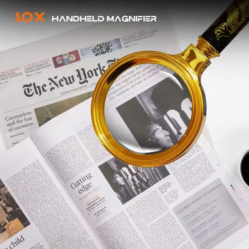 10X 70/80/90mm Antique High Definition Handheld Magnifier, Children's Handheld Magnifier, Reading for Elderly