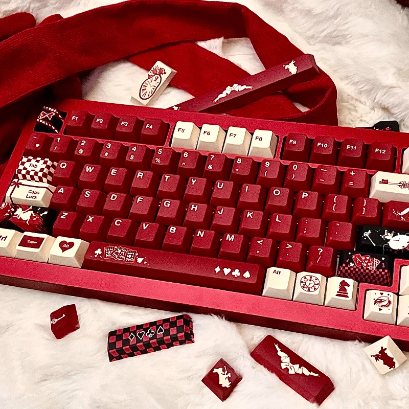 Red Cream White Theme Keycaps Set PBT 146 Cherry Profile Custom Original Handmade Keycaps for Mechanical Keyboard Accessories