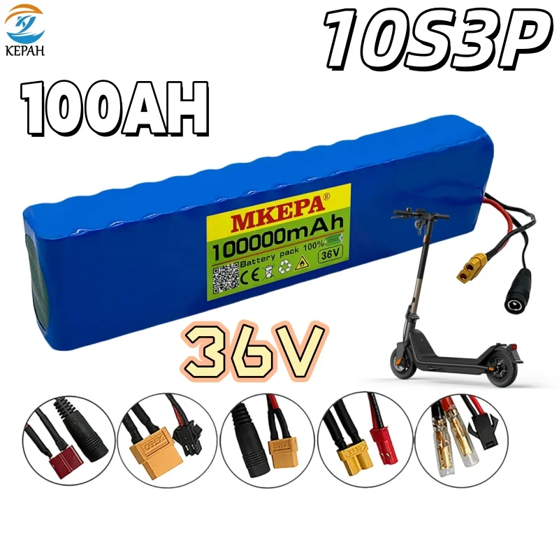 Batería de 36V 100000mAh para Scooter Eléctrico, Batería de Litio para Scooter Eléctrico de 500W, Batería 36v 10s3p