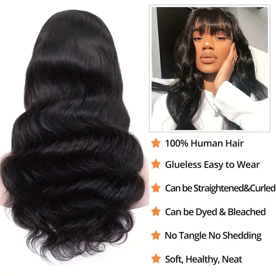 Body Wave Human Hair Wigs With Bangs 12A Peruvian Cheap Hair Wigs On Sale Clearance Full Machine Made Wig With Bangs For Woman